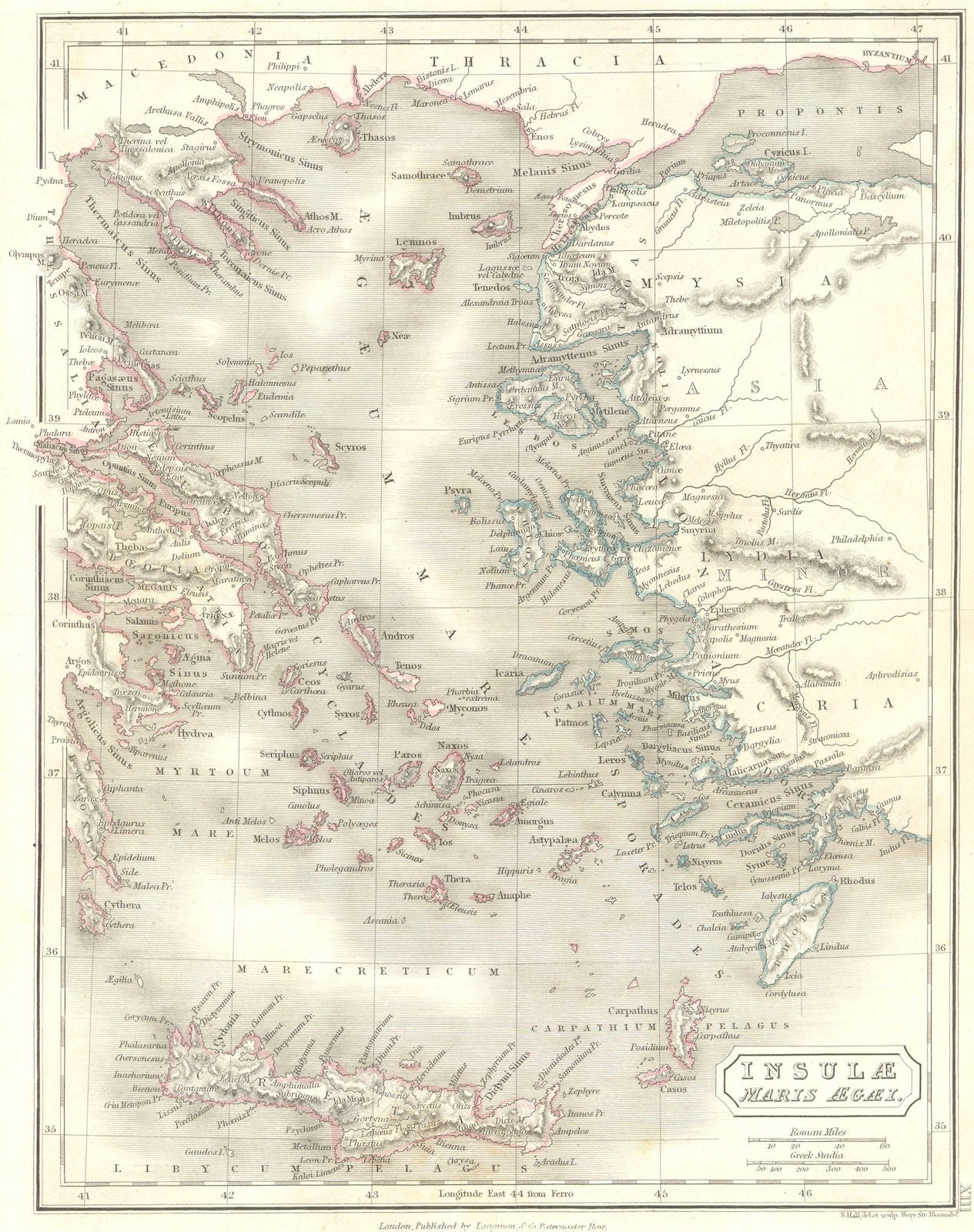 GREECE. Insulae Maris Aegaei 1847 old antique vintage map plan chart
